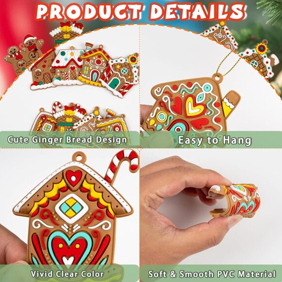 Gingerbread House Ornaments Christmas Tree Decoration - 12pcs Gingerbread House - Picture 4 of 7